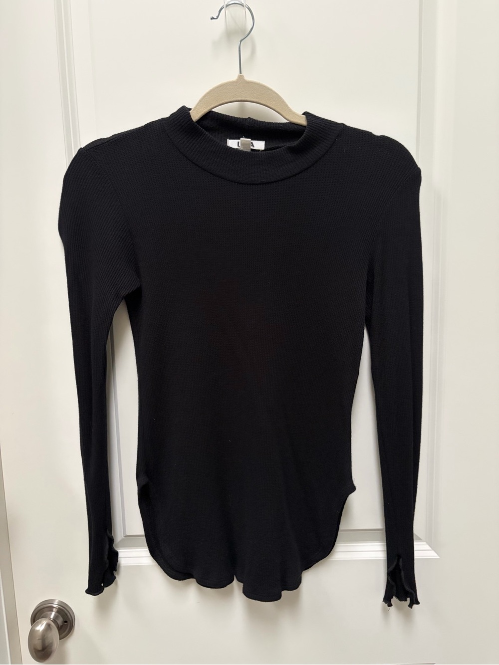 LNA Black Ribbed Mock-Neck Long Sleeve Top